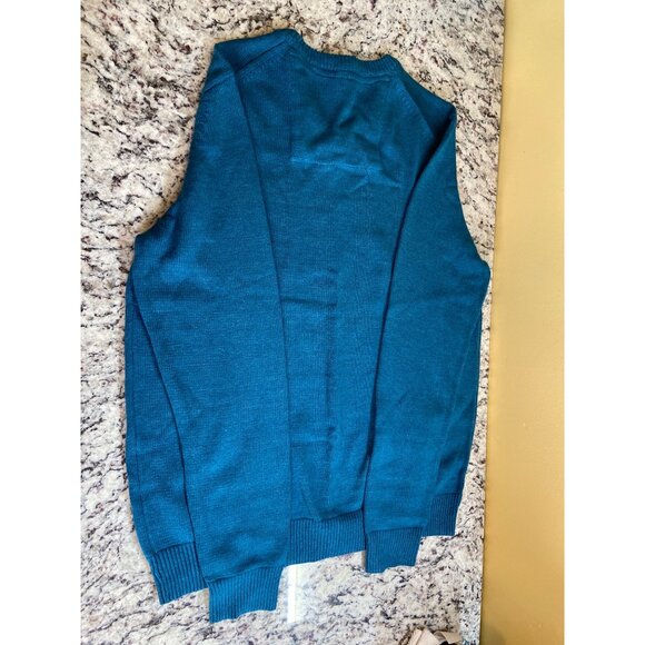 Vintage Izod Womens  Sweater Medium Teal VNeck Cotton Blend Preppy Academia - Picture 7 of 11
